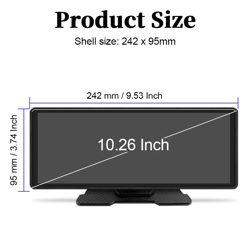 Autoradio Miroir 10.26" CarPlay Android Auto Sans Fil - Écran Tactile Bluetooth AUX USB